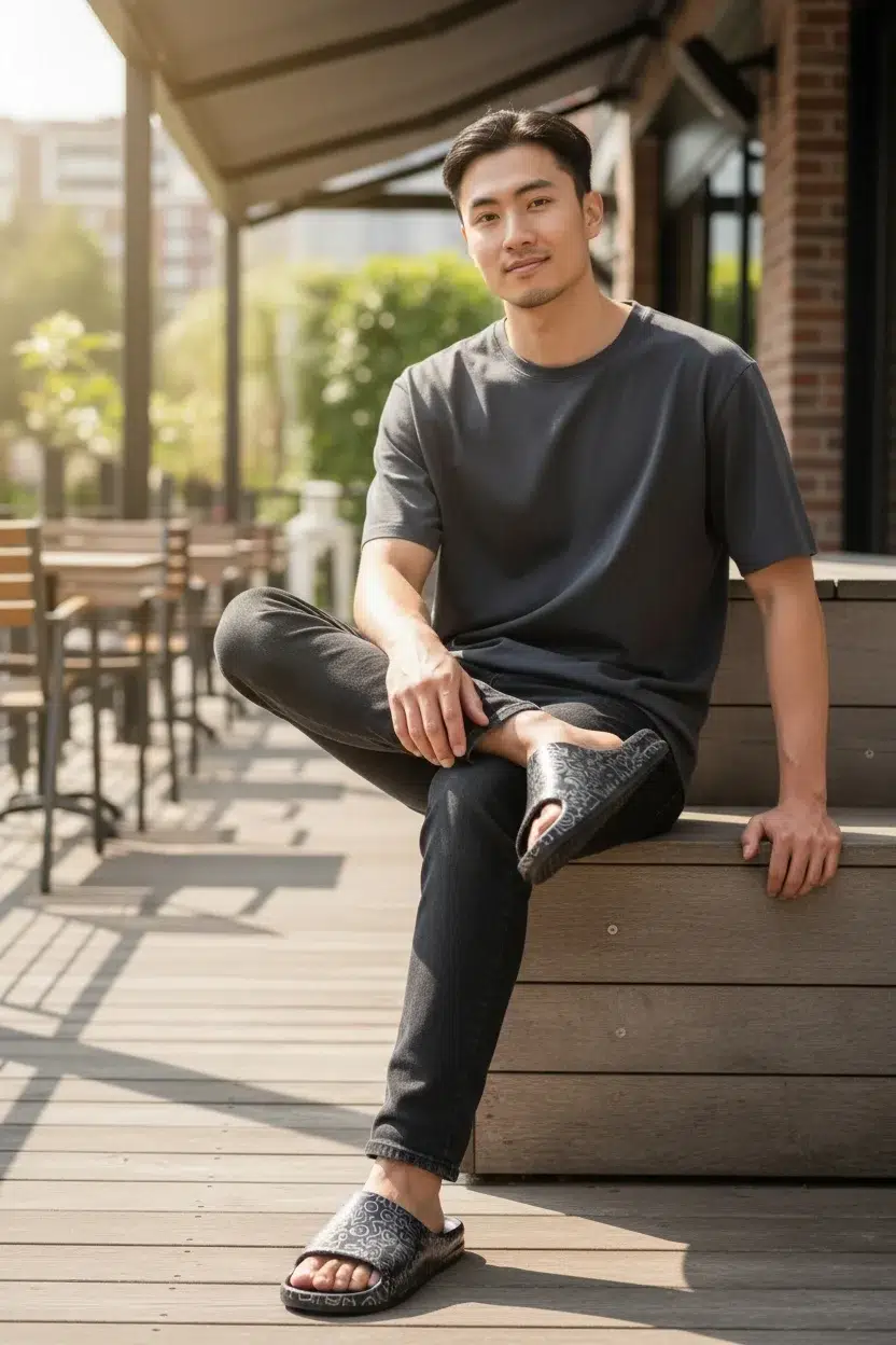 Erkek Yazlık Rahat Kaymaz Taban Plaj Deniz Havuz Terlik - SİYAH-GÜMÜŞ