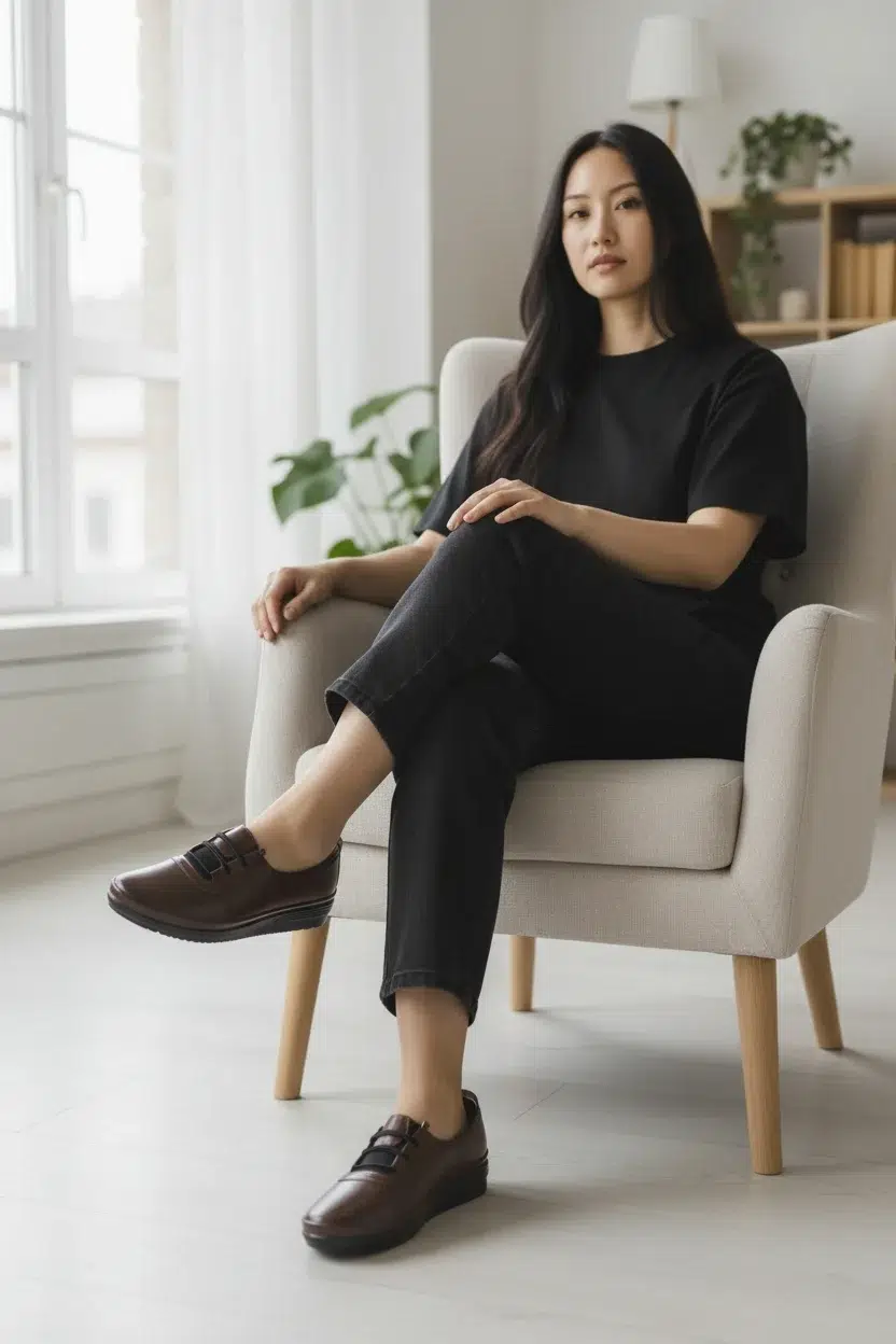 Kadın 4 Nokta Ortopedik Lastikli Ayarlanabilir Yumuşak Taban Babet - KAHVE