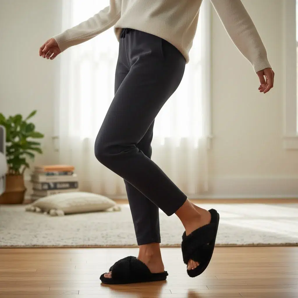 Sessiz Taban Çapraz Kışlık Peluş Terlik - SİYAH