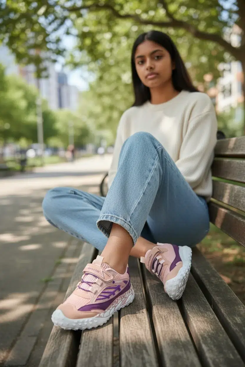 Unisex Cırtlı Rahat Hafif Kaymaz Yumuşak Taban Sneaker - PUDRA