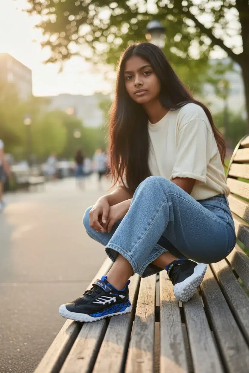 Unisex Cırtlı Rahat Hafif Kaymaz Yumuşak Taban Sneaker - SİYAH-MAVİ